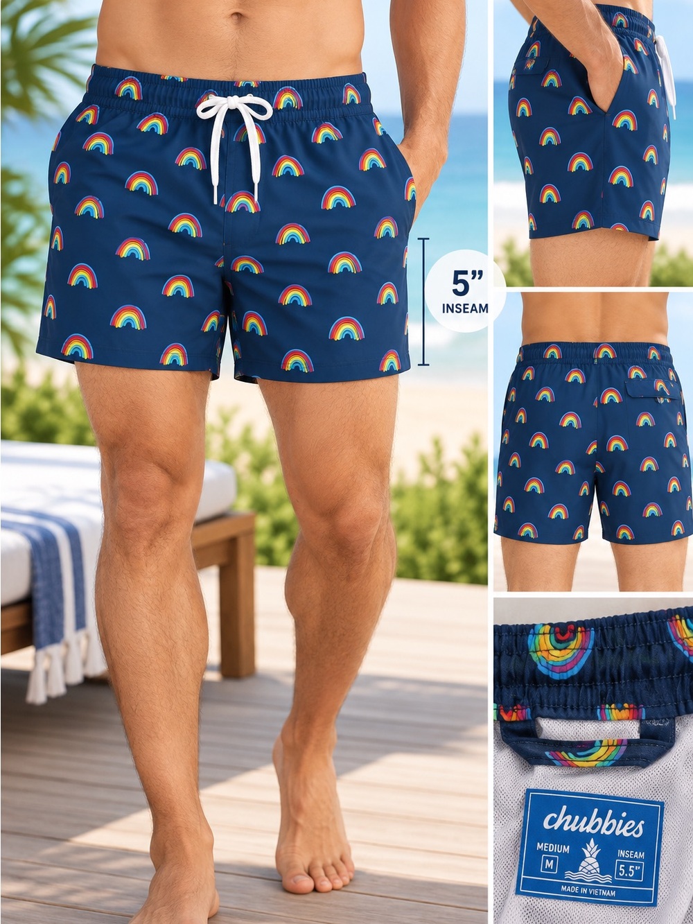 NWT Chubbies The Rainbow Roads Swim Trunks Size M Inseam 5.5”
